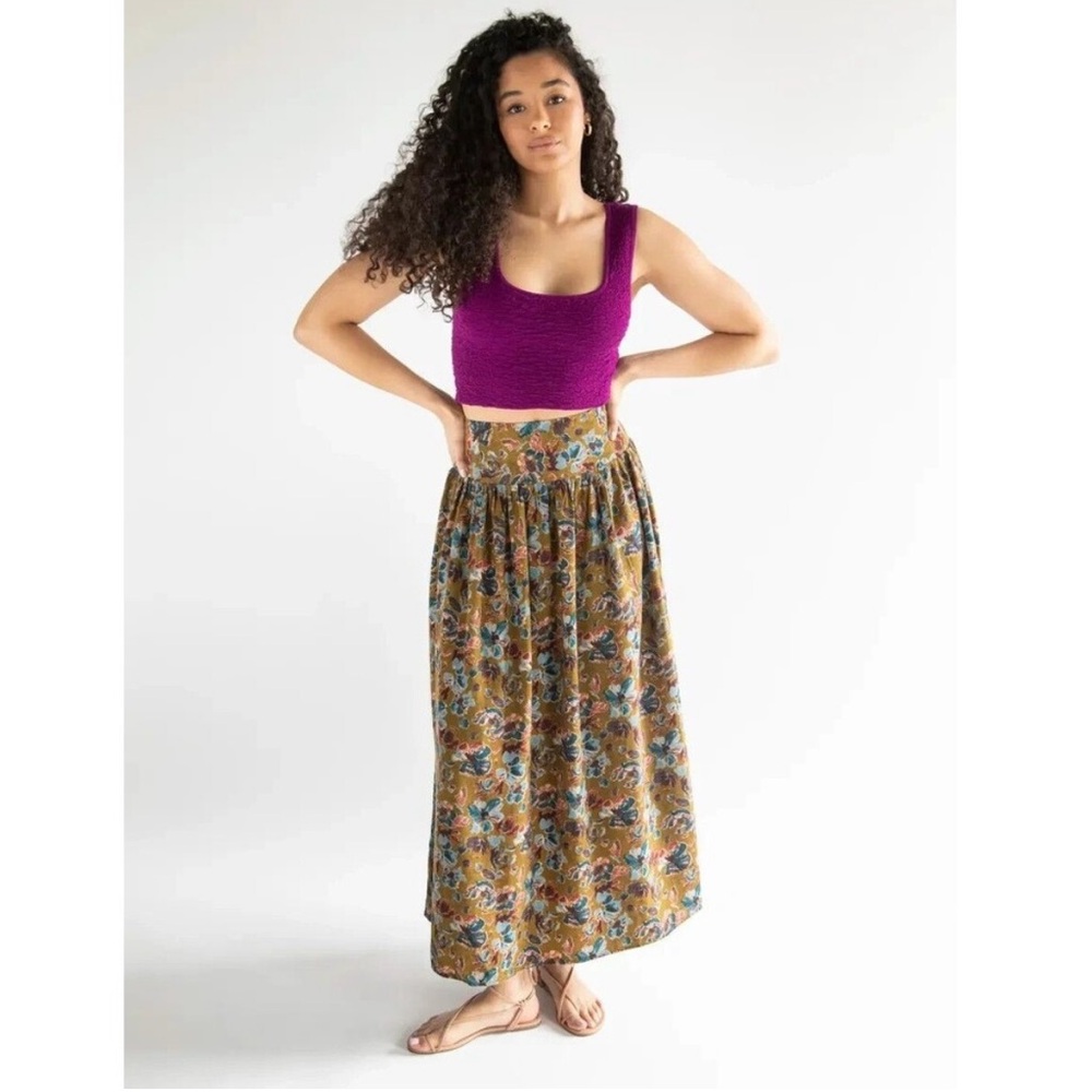 Natural Life Olive Floral Bohemian Pull On Lisa Maxi Skirt Size M